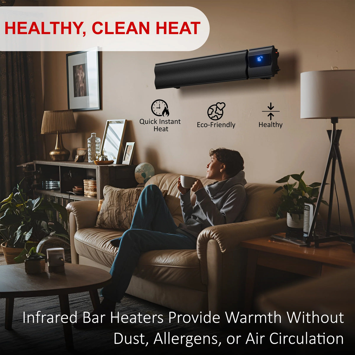 4ft Infrared Bar Heater Built in Thermostat 1800W Remote control and Wifi