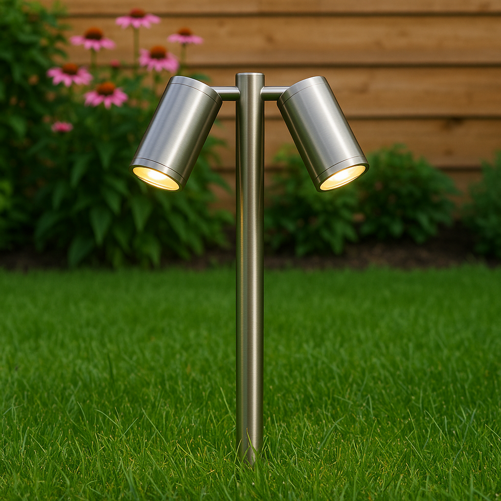 Garden spike lights Twin Aluminium Satin Finish