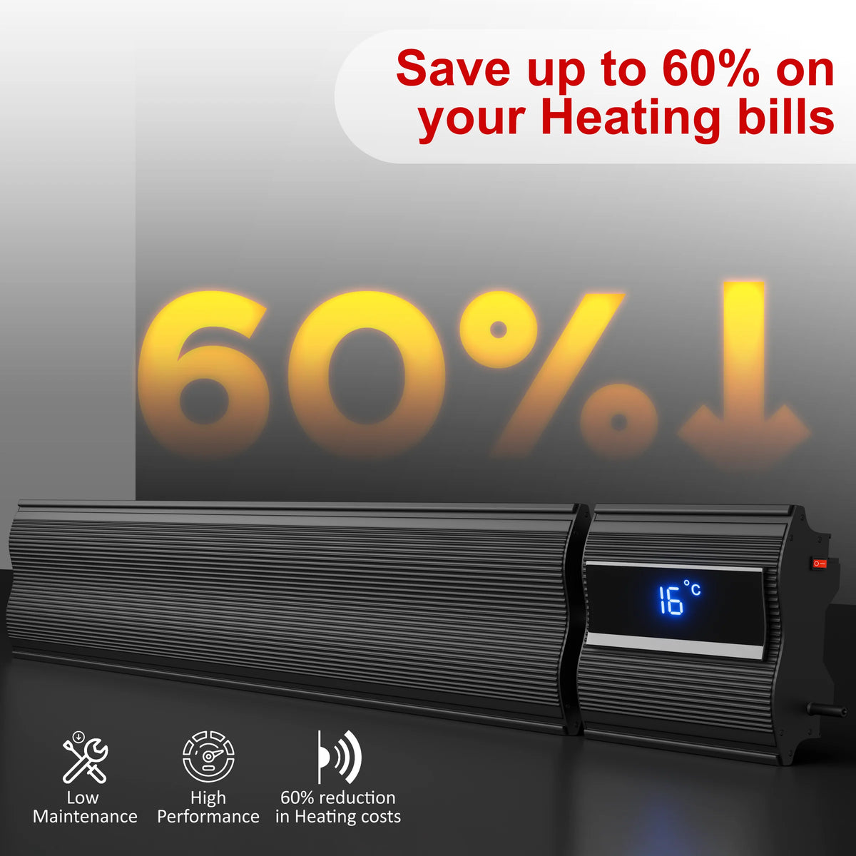 4ft Infrared Bar Heater Built in Thermostat 1800W Remote control and Wifi