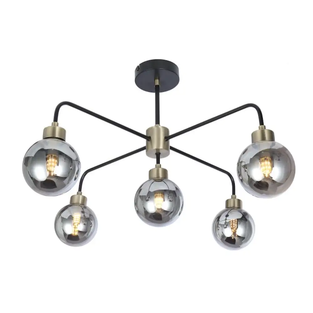 Globe Metal ceiling Light Fitting 5 Way Industrial Design Black/Antique Brass UKEW