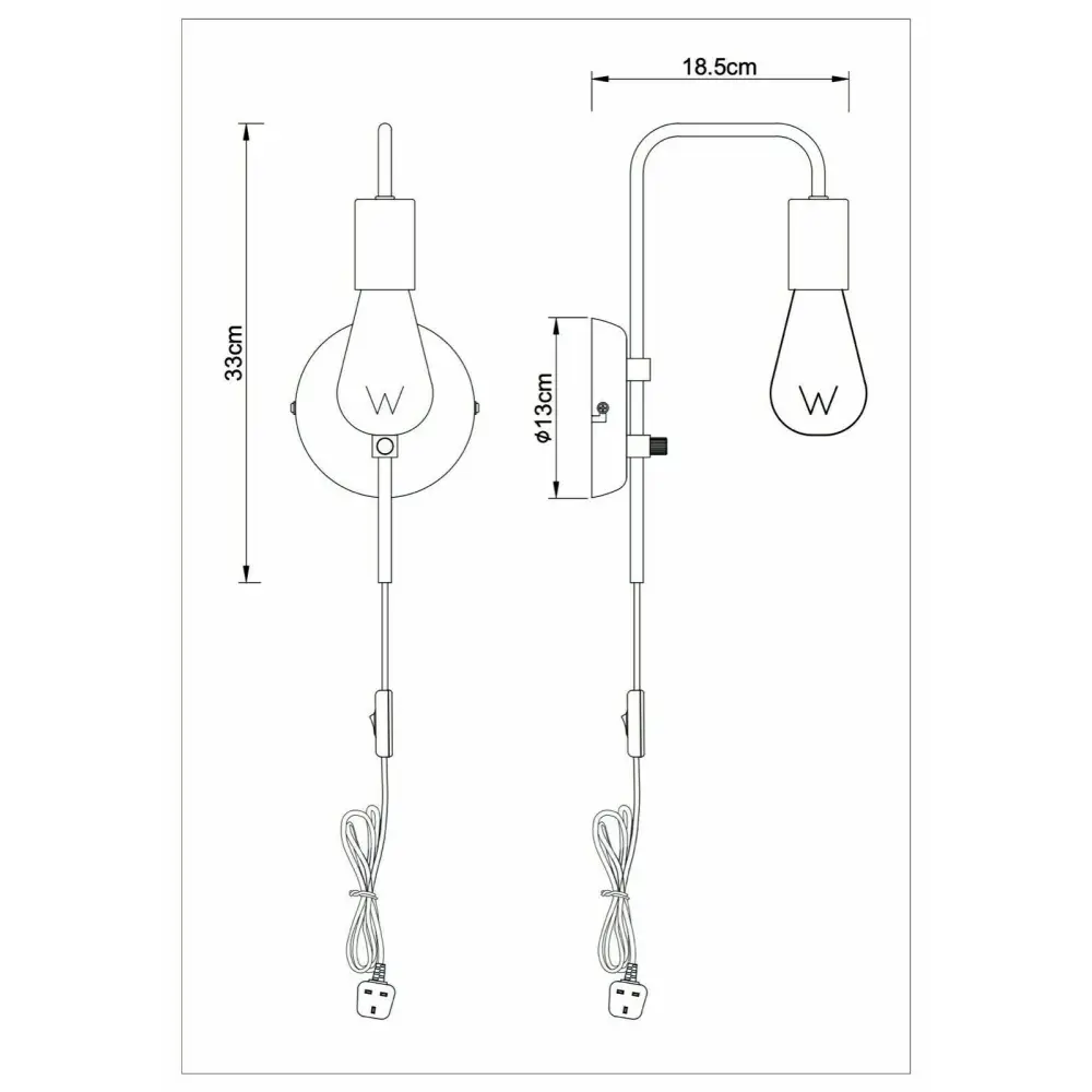 Bedside Black/Copper Wall Light Plug in Switch and Swing Arm Fitting UK Plug UKEW