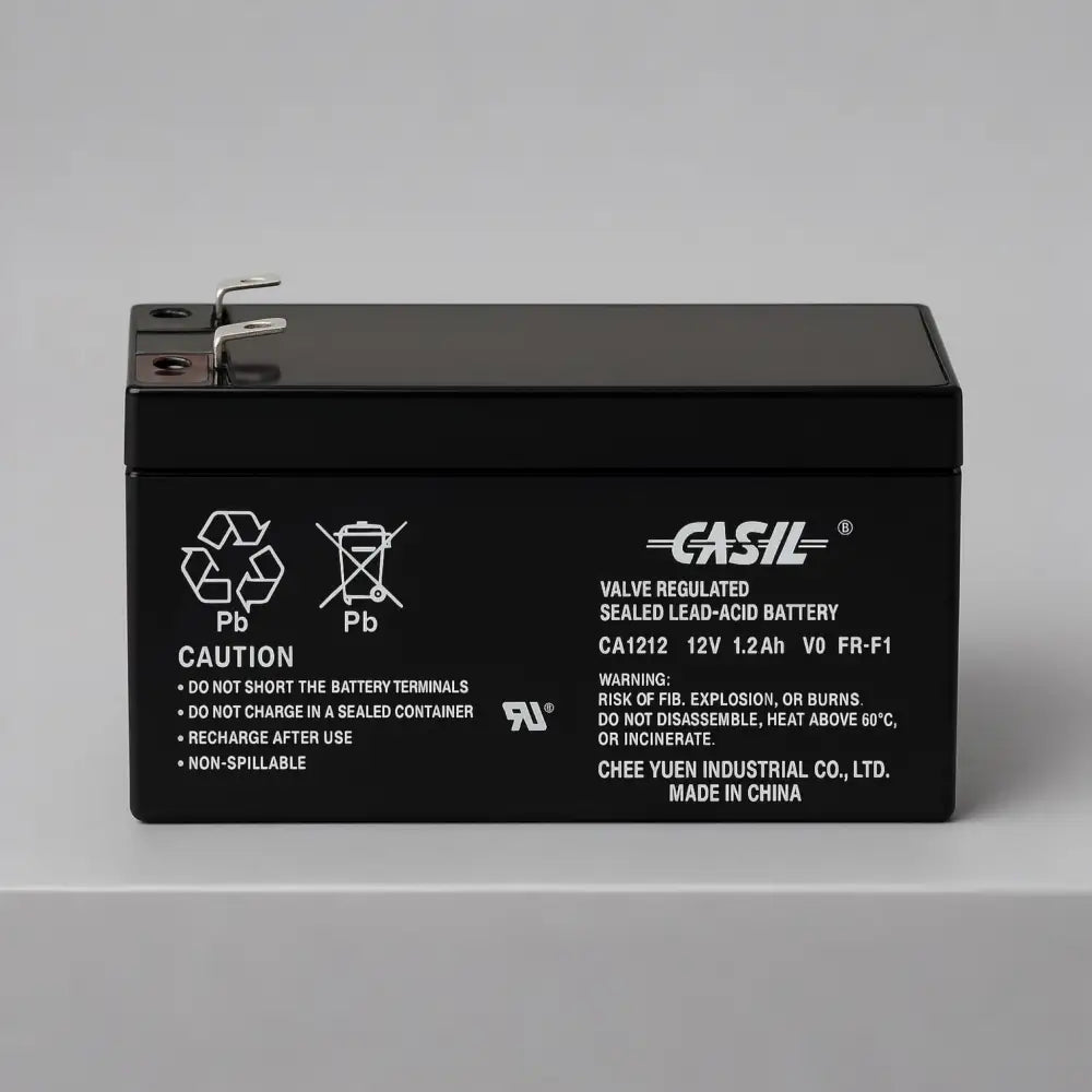 Casil 12V 1.2Ah Sealed Lead Acid Battery with Flame Retardant Safety Features