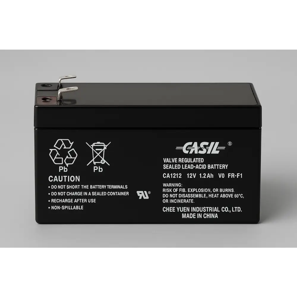 Casil 12V 1.2Ah Sealed Lead Acid Battery with Flame Retardant Safety Features