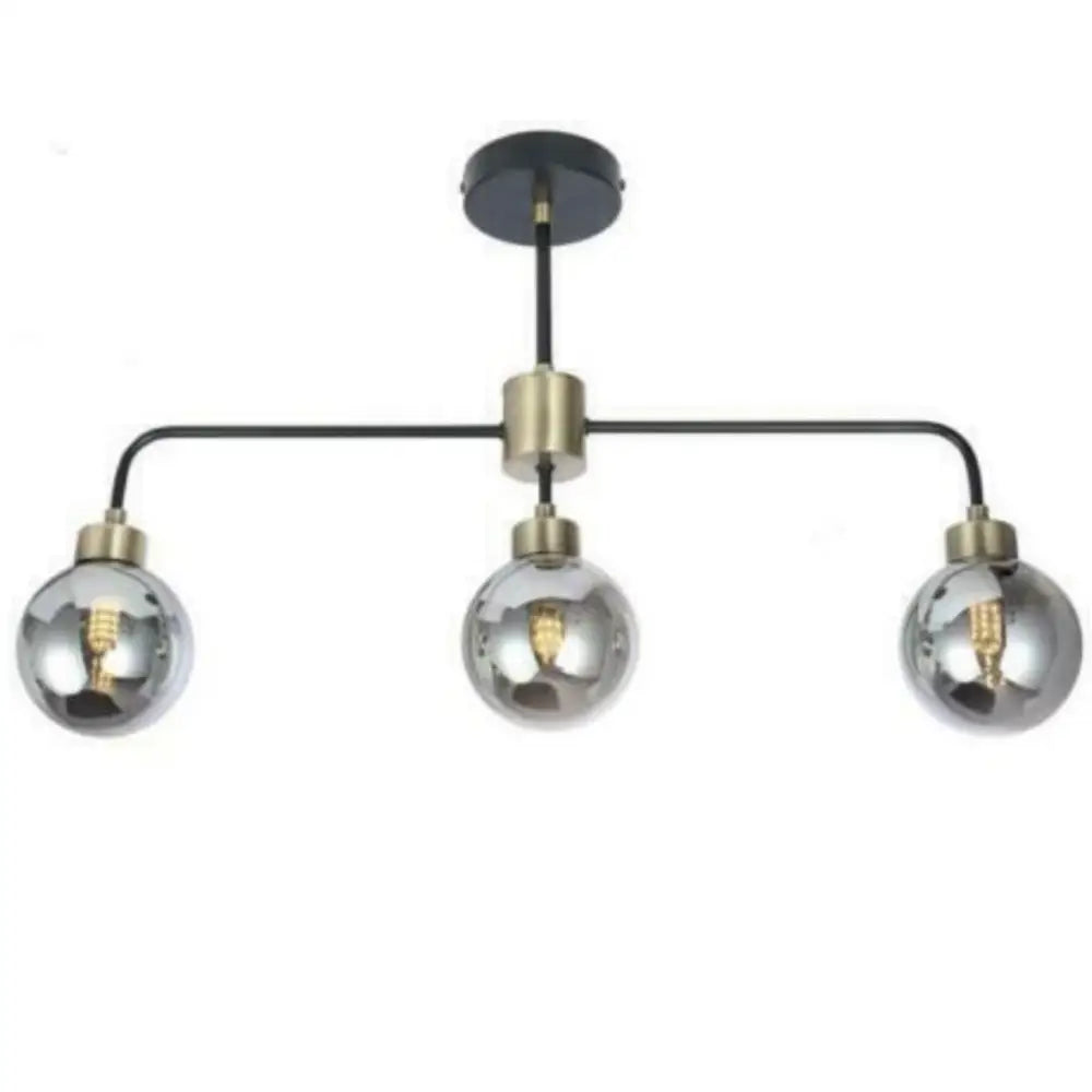 3 Way classic ceiling light Black Brass Semi Flush with Smoked Ball UKEW