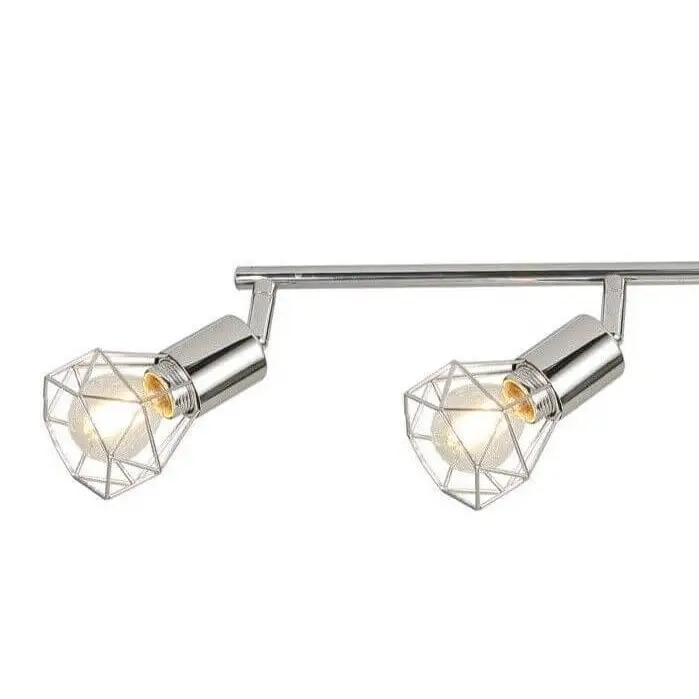 Cage ceiling light with rotatable shades, satin finish, and LED technology by UKEW Lighting in industrial 4-way straight bar design.