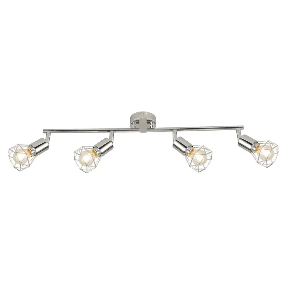 Cage ceiling light industrial 4-way fitting straight bar with rotatable shades in chrome finish by UKEW Lighting