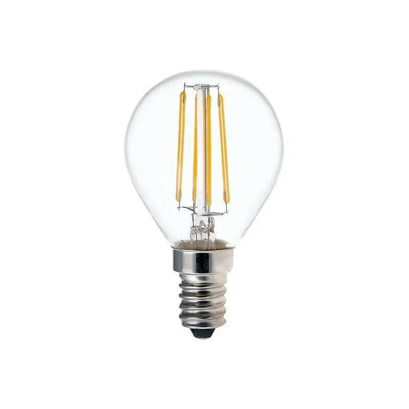 Energy-efficient LED light bulb with clear glass and filament design, suitable for various lighting fixtures.