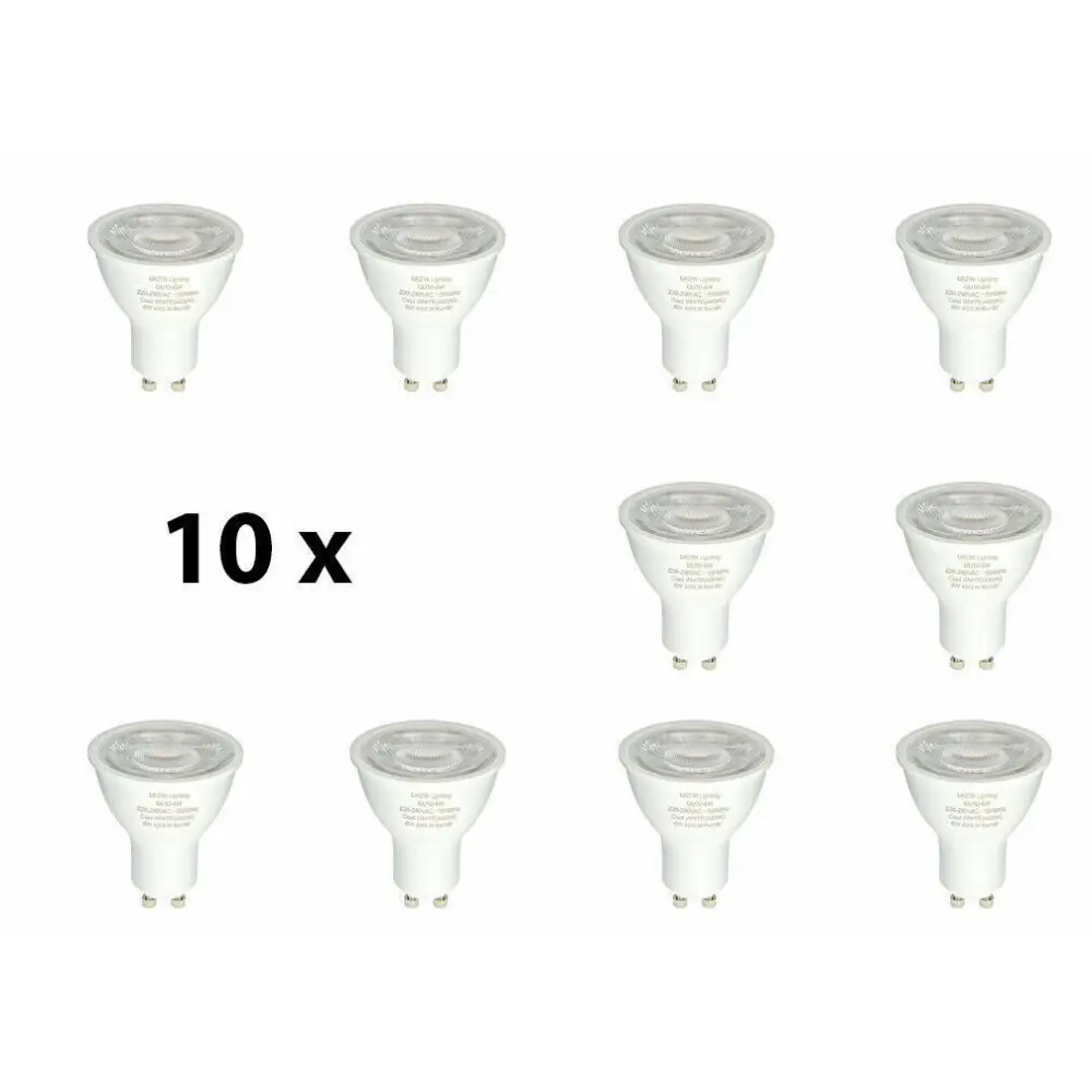 10 x Bright GU10 Dimmable 6W LED Bulbs 5000K - 6500K UKEW