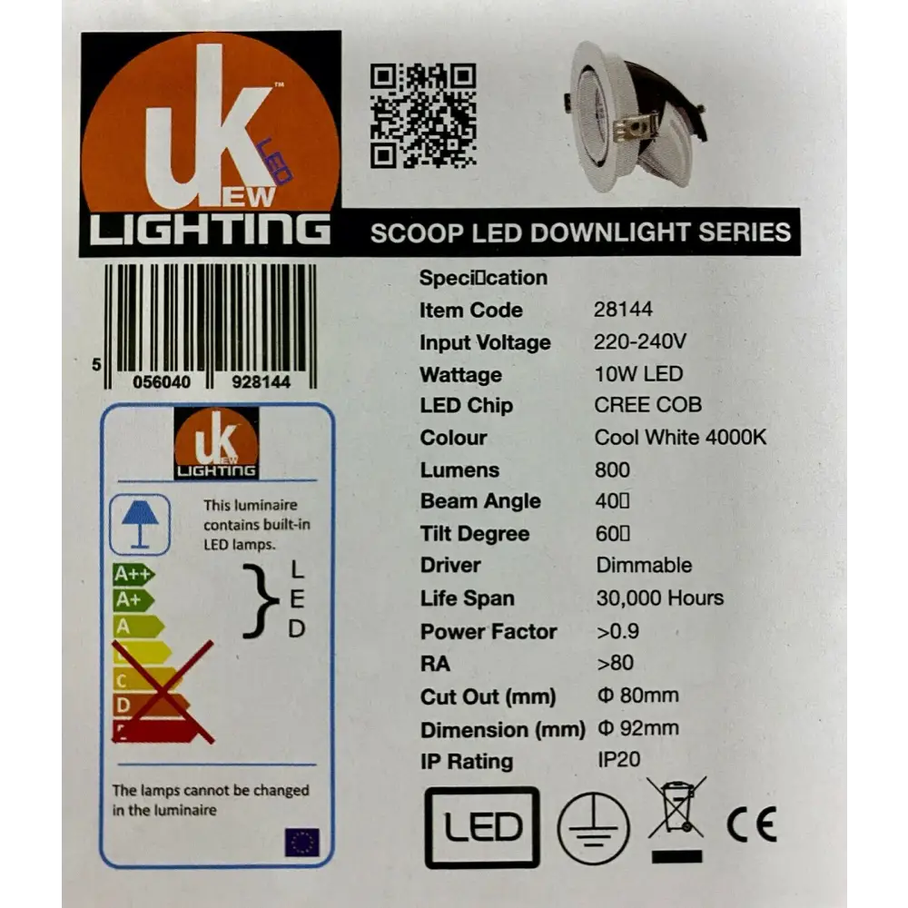 Dimmable LED Scoop DownLight Commercial Directional Adjustable Retail Lights 10w UKEW