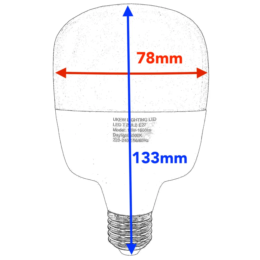 2 x Large ECO LED Light T-Bulb Lamp 18W E27 screw 1600Lumens 6500k eco+