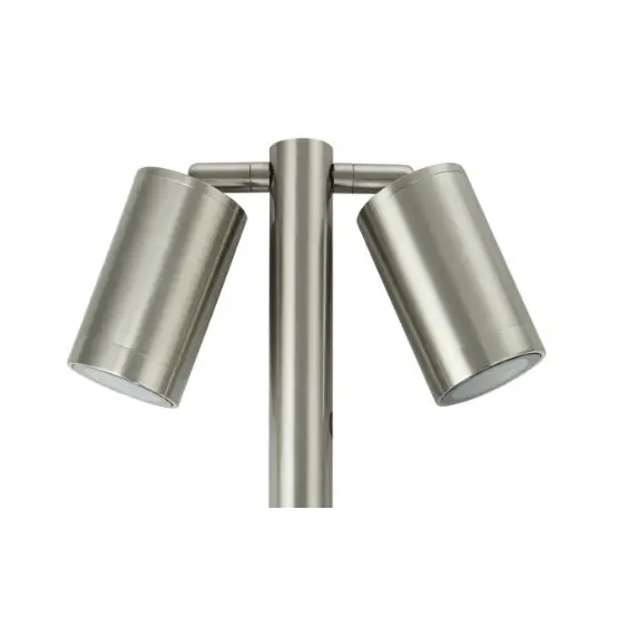 Twin aluminium garden spike lights with satin finish, powered by solar energy for outdoor use, stylish and durable, UKEW brand.