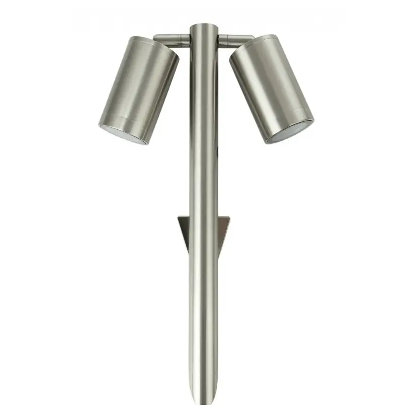 Twin Aluminium Satin Finish Garden Spike Lights for Outdoor Use in Solar Powered Design by UKEW.