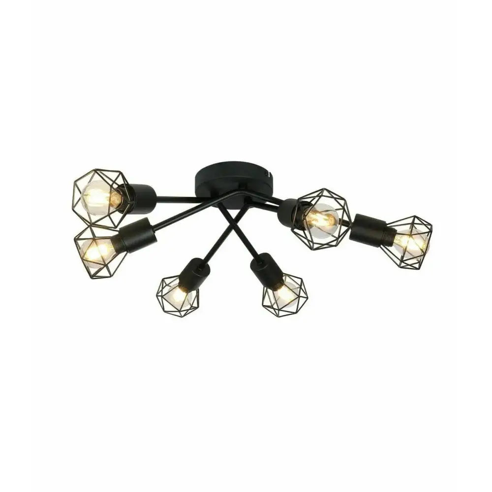 6-Light LED Ceiling Spotlight Kitchen Bedroom Retro Cage Shade E14 Fitting UKEW