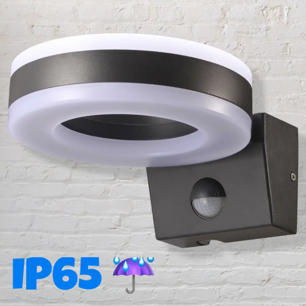 Outdoor LED Black PIR Ring Light Cool White Waterproof 20W, IP65 UKEW