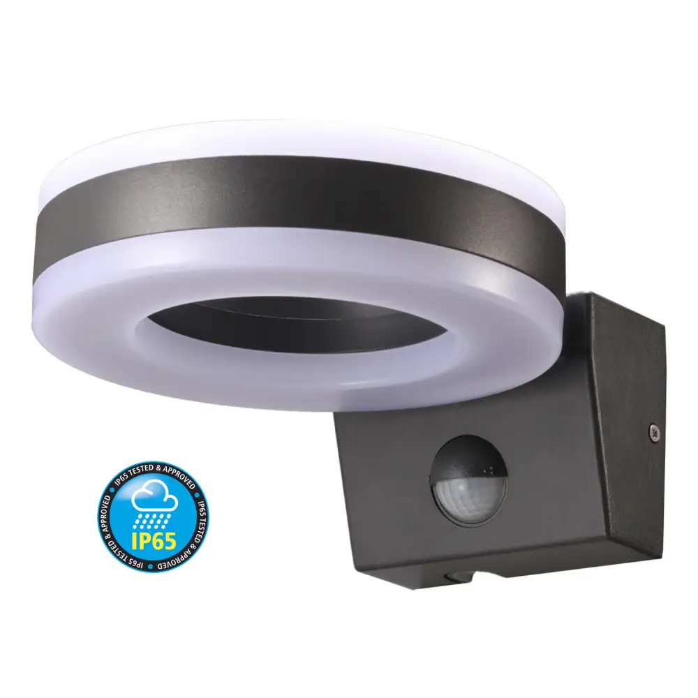 Outdoor LED Black PIR Ring Light Cool White Waterproof 20W, IP65 UKEW