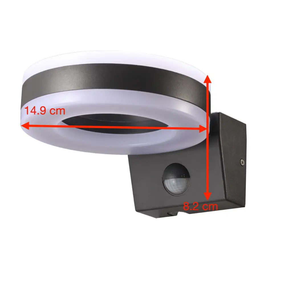 Outdoor LED Black PIR Ring Light Cool White Waterproof 20W, IP65 UKEW