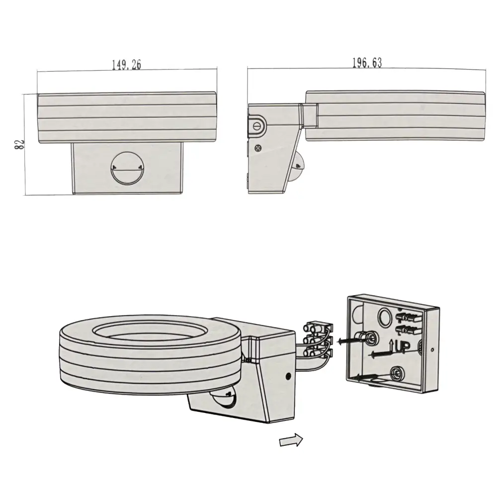 Outdoor LED Black PIR Ring Light Cool White Waterproof 20W, IP65 UKEW