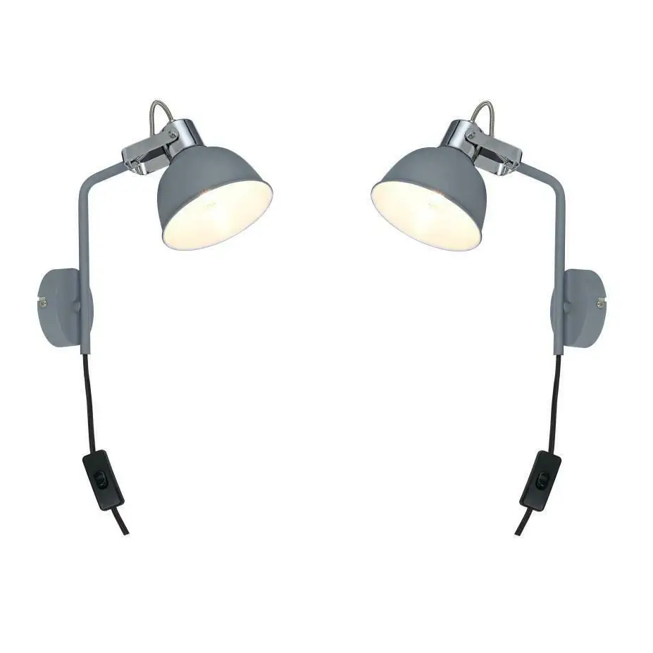 2 X Contemporary Grey Bedside light Plug In Wall Adjustable Directional Shade UKEW Lighting