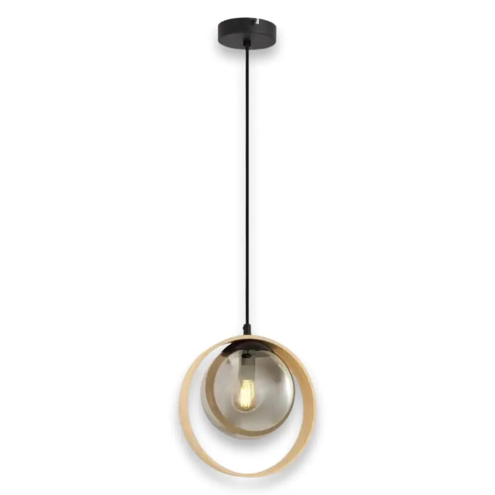 Modern Smoked Glass and Bamboo 1.2m Pendant Light for Kitchen Ceiling. - Light fixtures UK