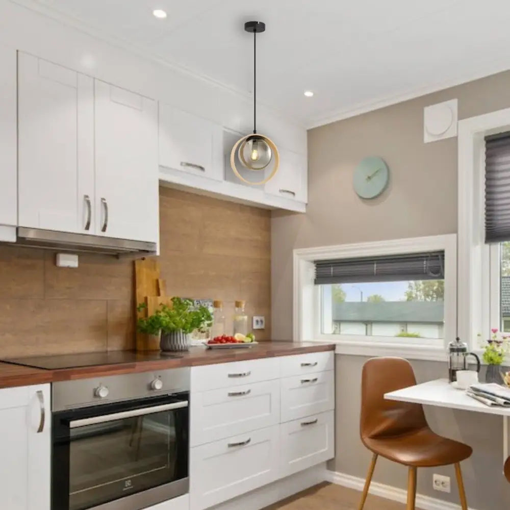Modern Smoked Glass and Bamboo 1.2m Pendant Light for Kitchen Ceiling. - Light fixtures UK