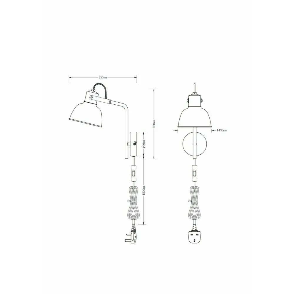 Contemporary Grey Bedside light Plug In Wall Adjustable Directional Shade UKEW Lighting