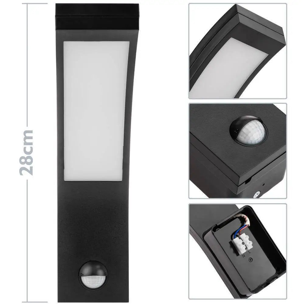 Outdoor Wall Light Curved Arc 10W LED PIR Motion Sensor Black IP54 Security Lamp - Light fixtures UK