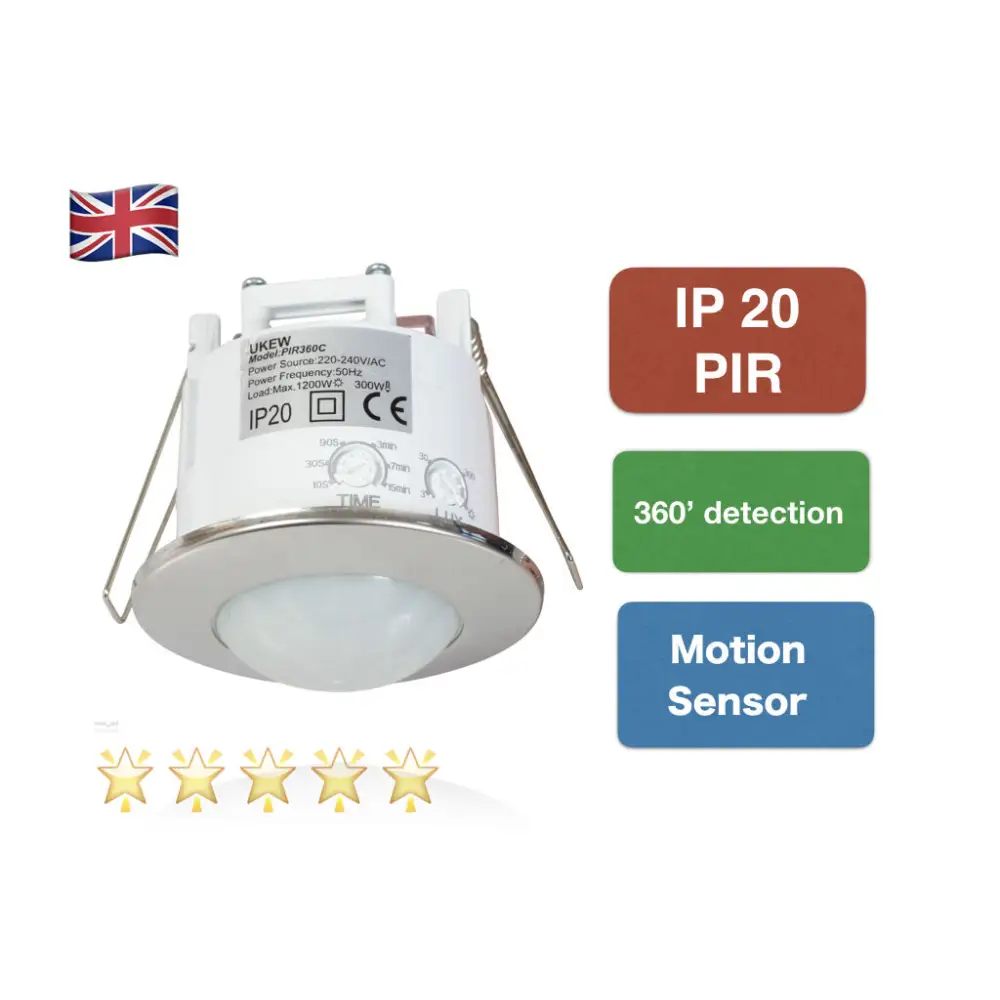 Motion Sensor Detector PIR 360 Recessed PIR Ceiling Occupancy Light Chrome UKEW