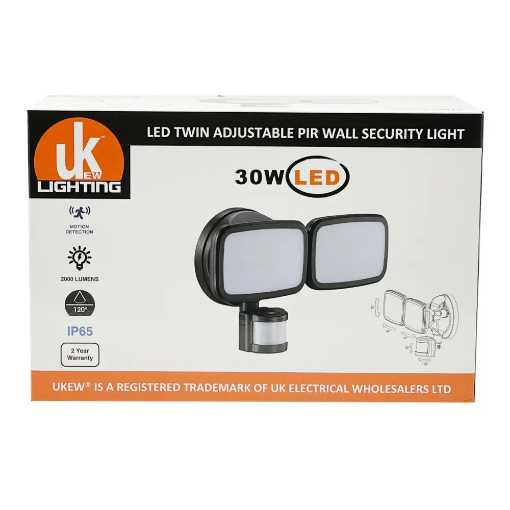 Powerful FloodLight IP65 very bright Security 30W PIR sensor twin garden outdoor UKEW
