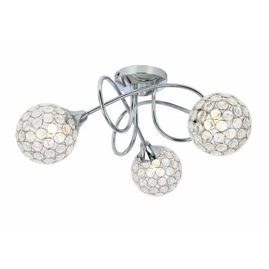 3 Way Flush Ceiling Light Fitting Round Ball Jewel Shades Polished Chrome UKEW