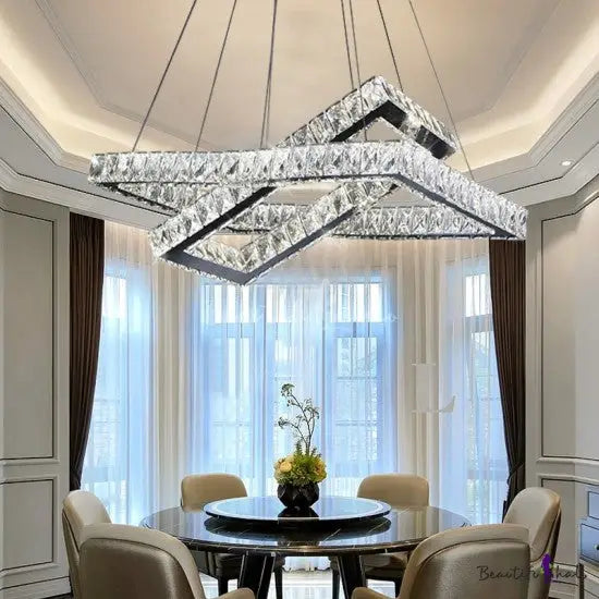 Square Crystal Chandelier with 50W LED Double Tier Crystal Pendant Light - Home Furniture & DIY:Lighting:Ceiling Lights