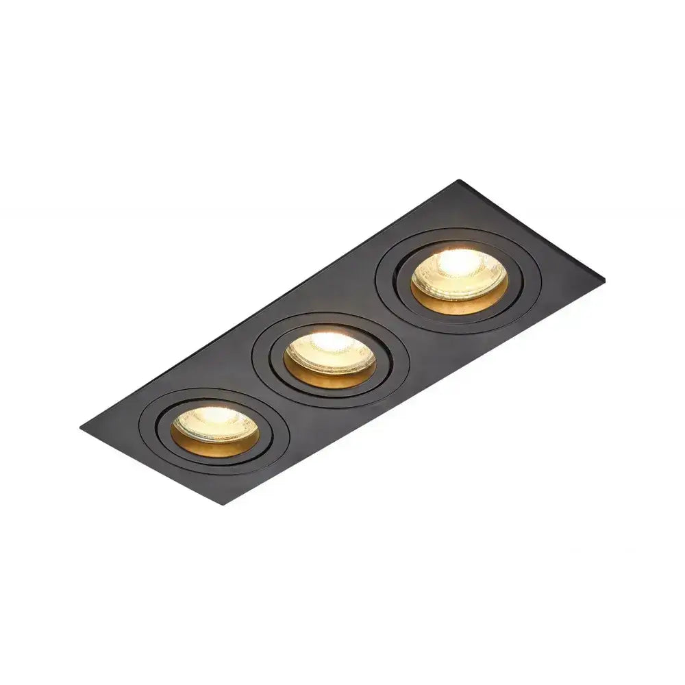 Square triple GU10 recessed downlight with adjustable tilt in matt black for modern interiors