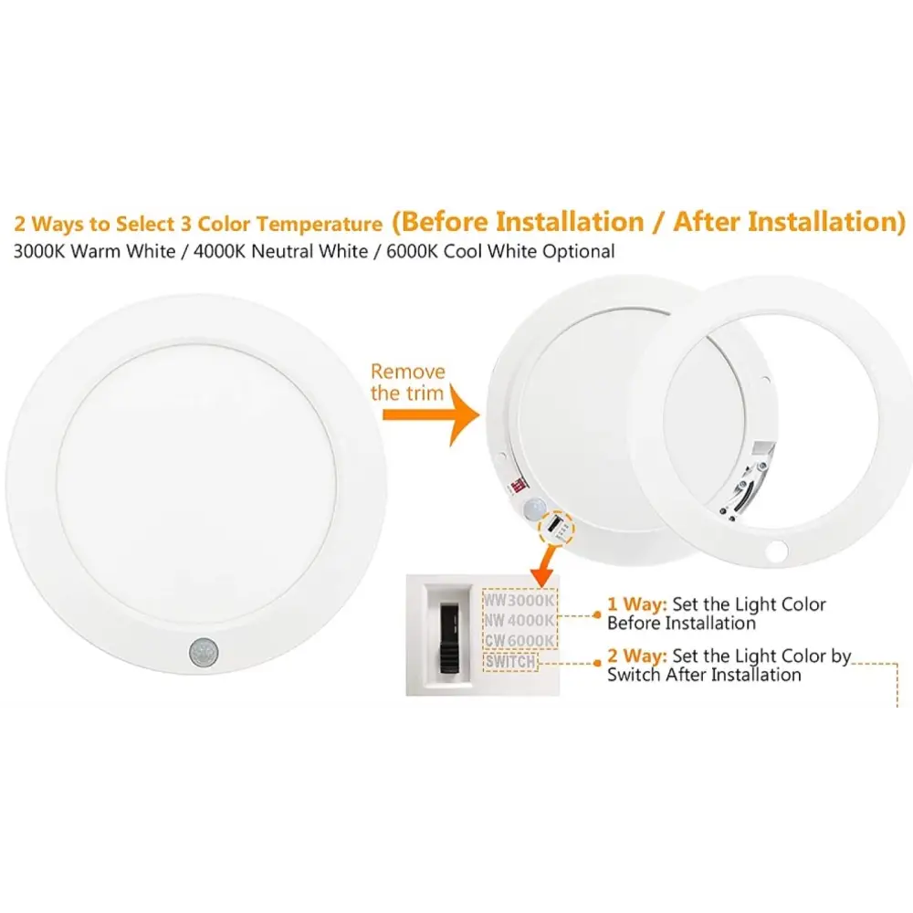 Tri-Colour 18W Led PIR Motion Surface / Recessed Mount Round Panel Light UKEW