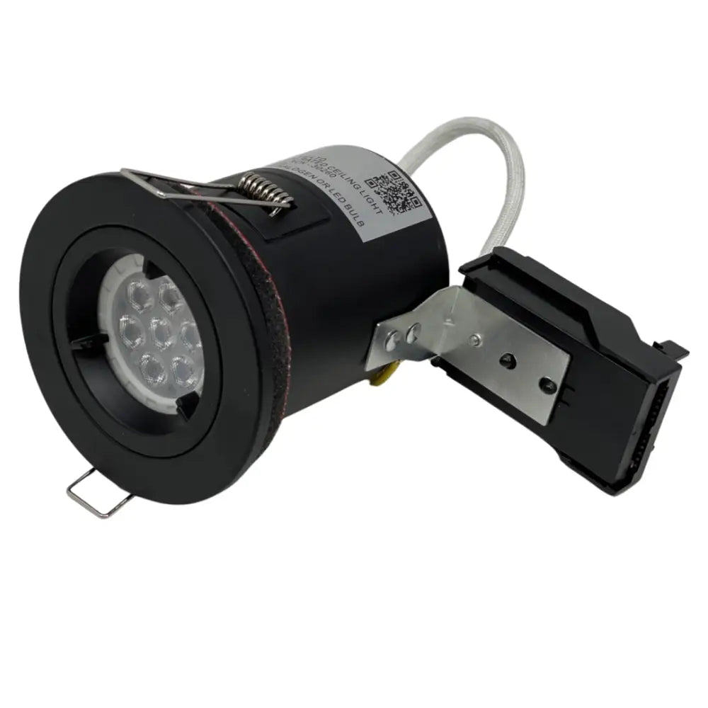 GU10 Fire Rated Round Recessed Ceiling Twist Lock fix Downlight Matt Black Lock & Lock