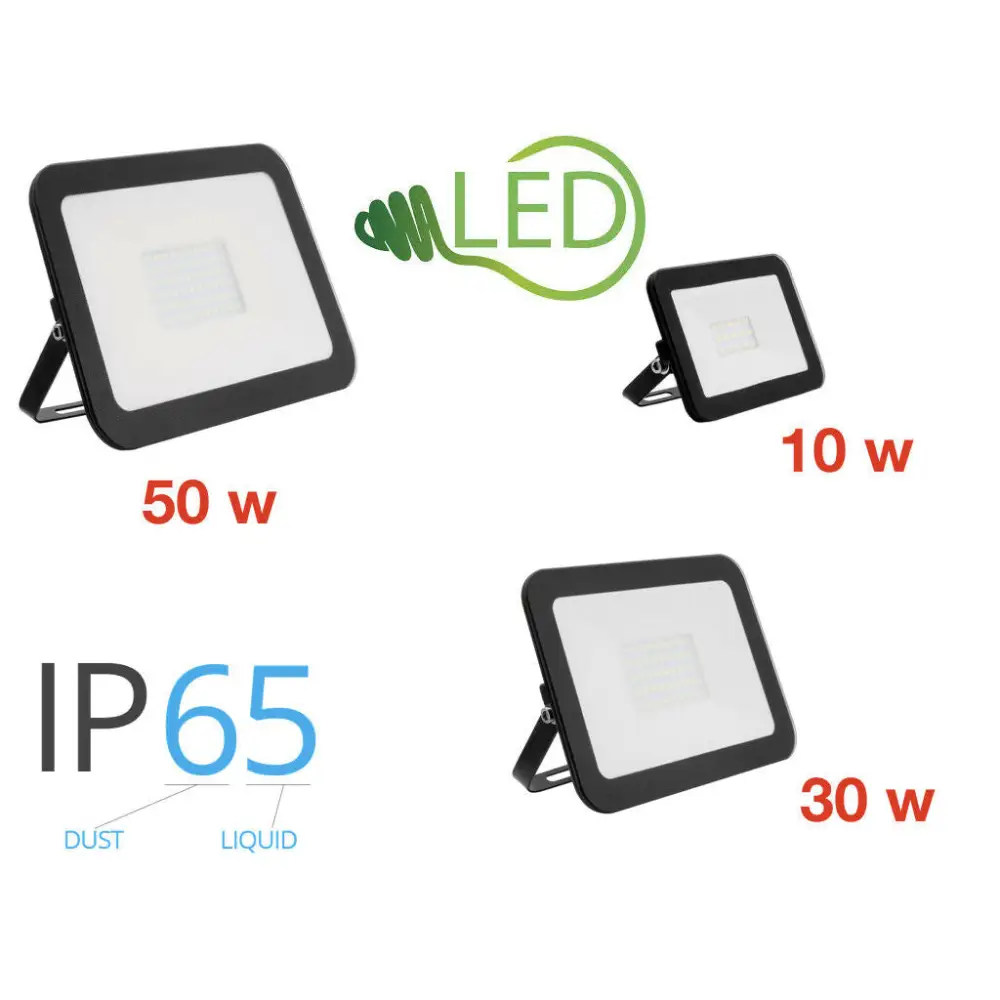 Outdoor LED Floodlight 10W 30W 50W Slim Line 6500K Flood Light IP65 Black UKEW