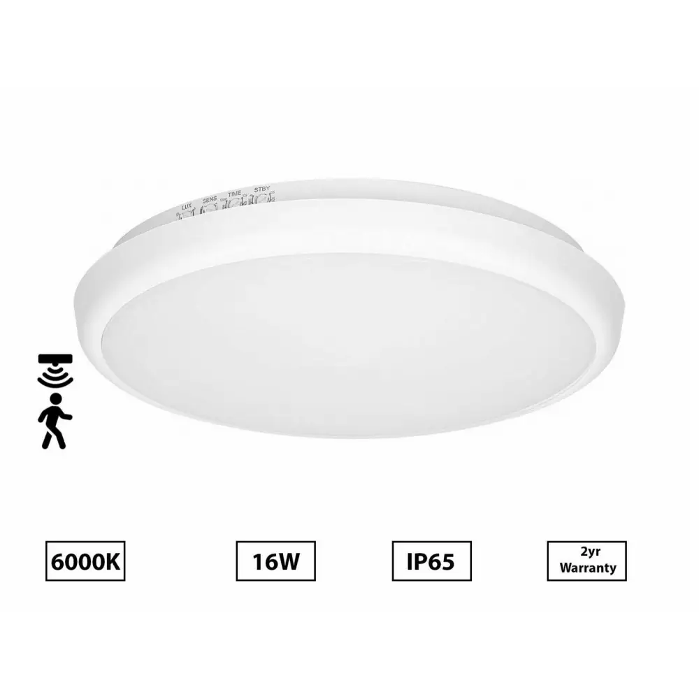 16W Led Low Ceiling Wall Motion Detect Sensor Bulkhead IP65 Cool White 6000K UKEW