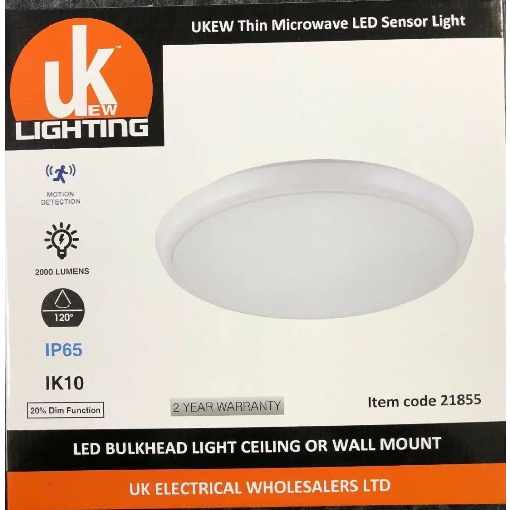 22w Ultra slim thin bulkhead LED microwave sensor Light, IP 65, IK10, 4000K UKEW®
