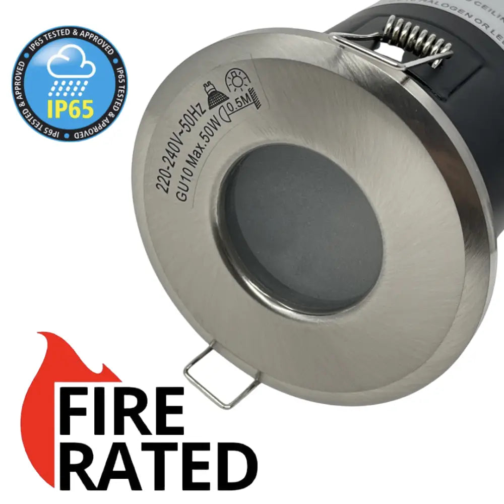 Satin Bathroom IP65 Fire Rated GU10 Downlight Spotlights LED Compatible UKEW