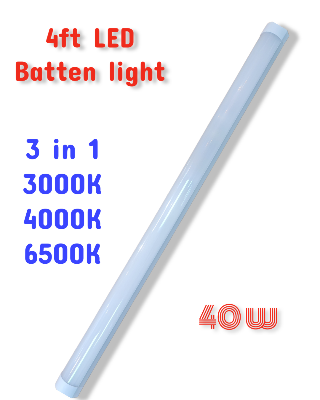 LED Batten Tri colour   ceiling light Fitting 4ft 40w  4000 lumens  LED Batten UKEW®
