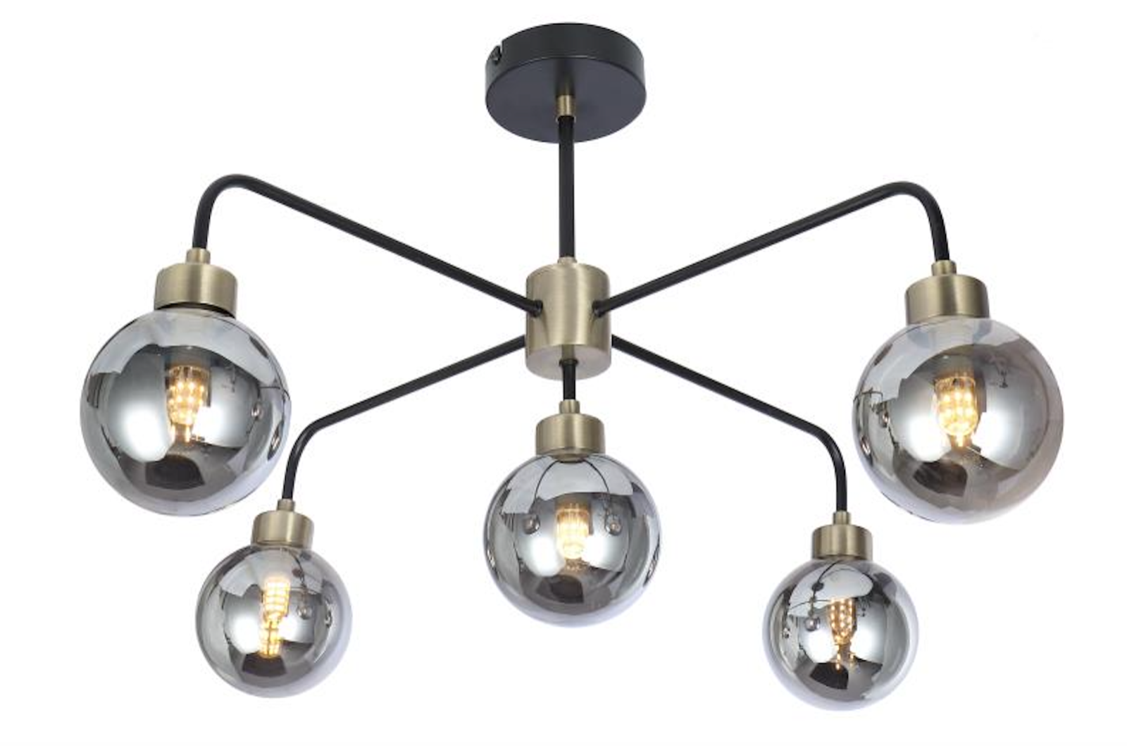 Globe Metal ceiling Light Fitting 5 Way Industrial Design Black/Antique Brass UKEW