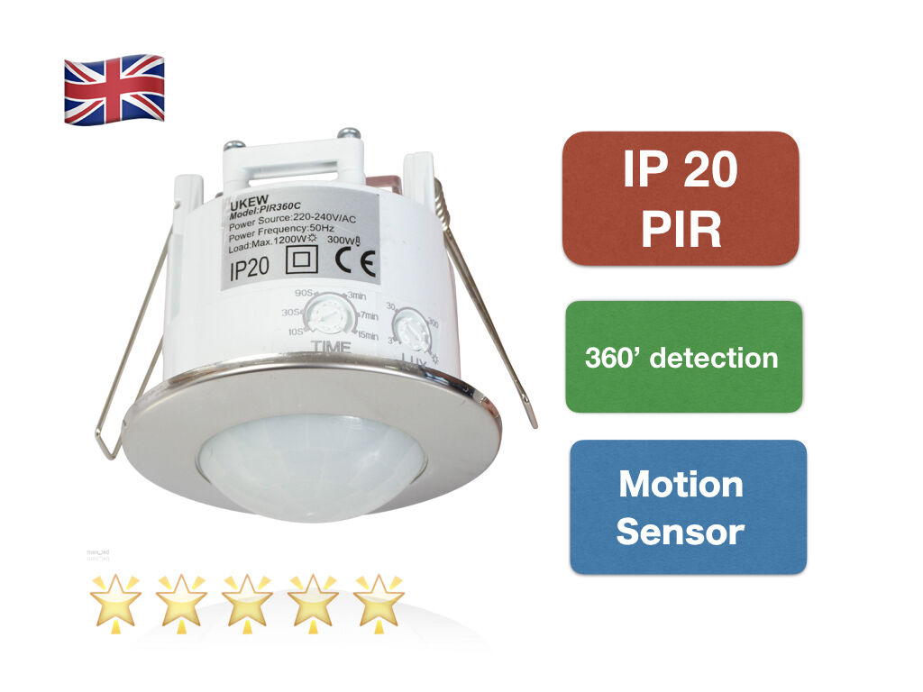 Motion Sensor Detector PIR 360  Recessed PIR Ceiling Occupancy  Light Chrome UKEW