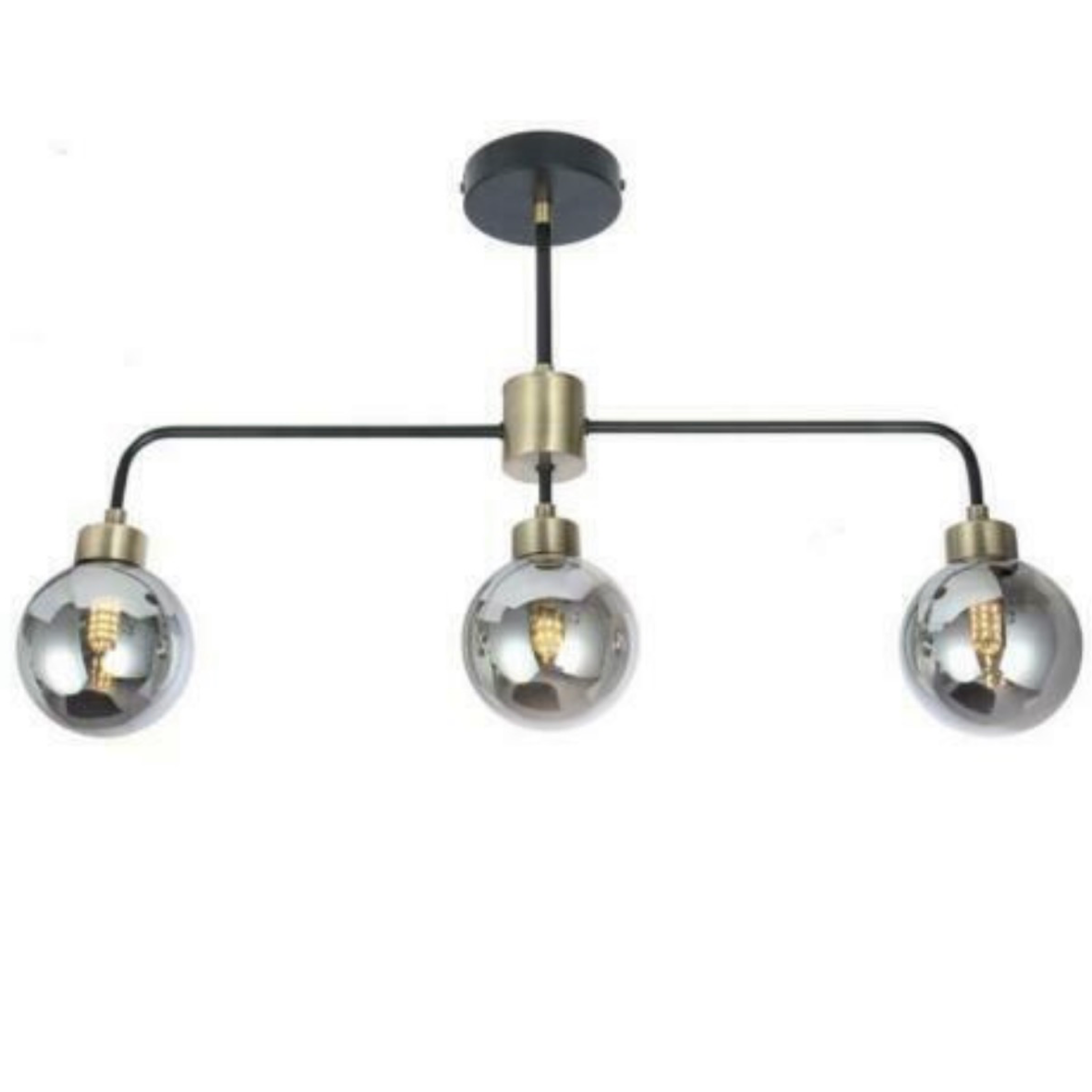 3 Way classic ceiling light Black Brass Semi Flush with  Smoked Ball UKEW