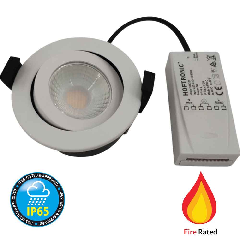 Fire Rated 6W LED Tilt Dimmable Downlight Recessed Ceiling Spotlights IP65 UKEW Lighting
