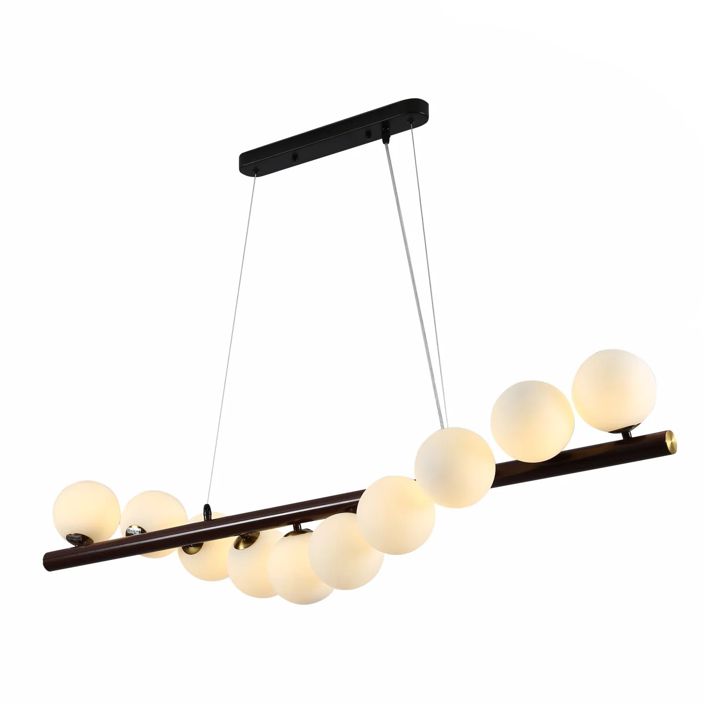 Walnut Wood Finish Metal Body Opal Glass Globes Kitchen Island Chandelier Ceiling Light 10xG9 Fitting