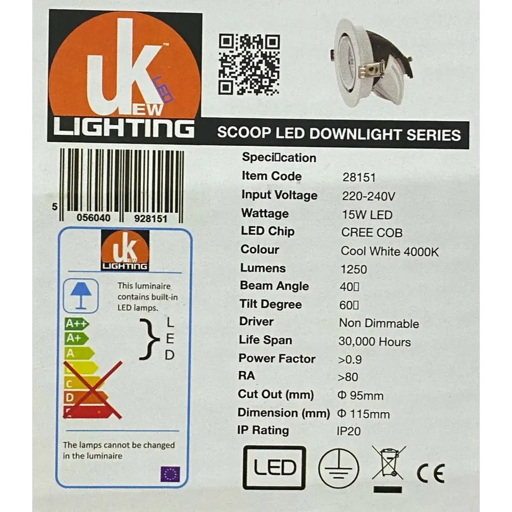 15w Scoop DownLight Commercial Directional wall washer  Decorative Light  4000K UKEW