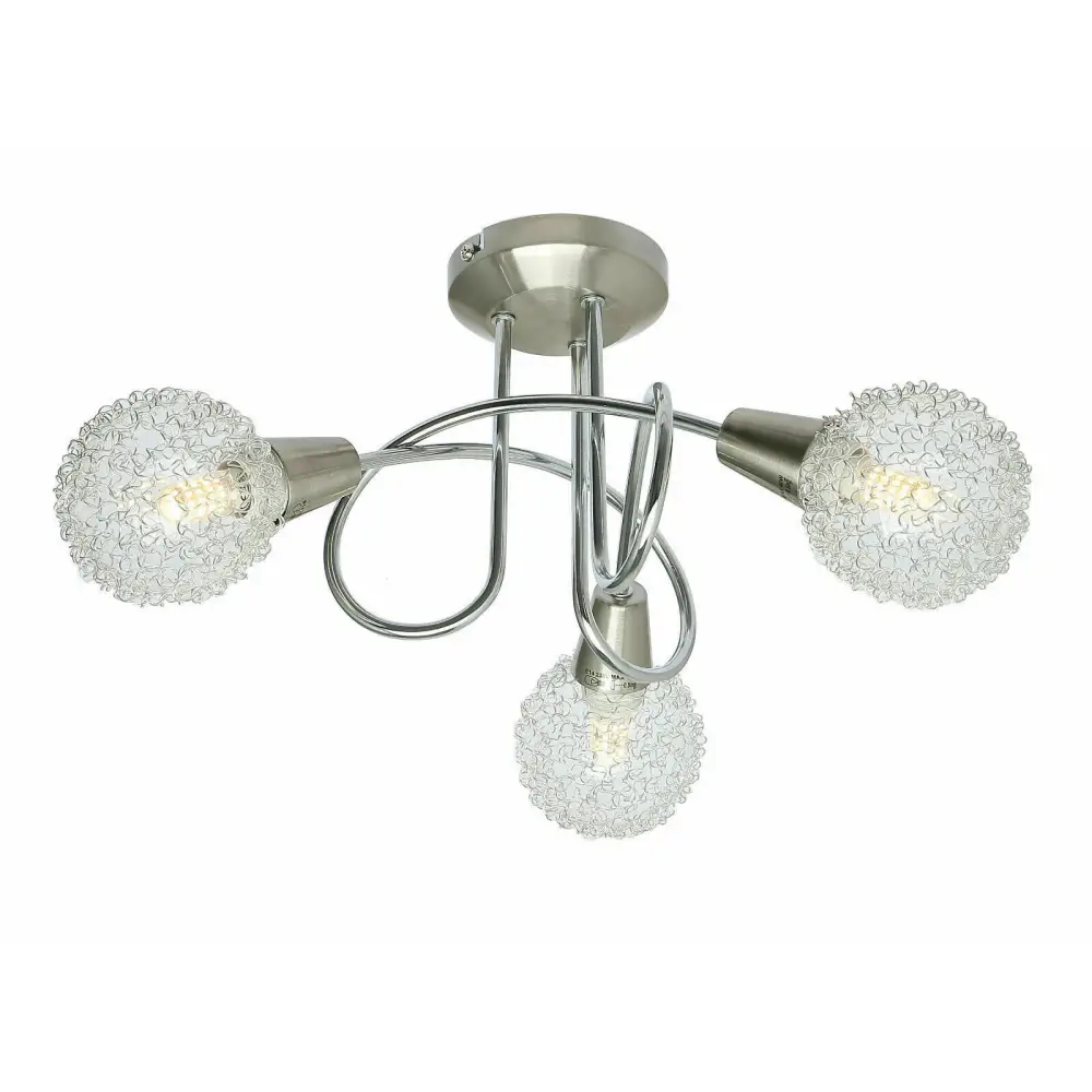 Globe Mesh Shade 3 Way Ceiling Light Spotlight Ceiling Fixture Chrome Satin Lite UKEW
