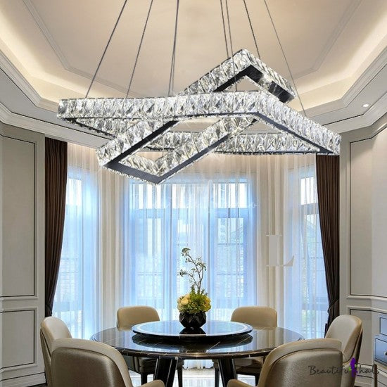 Square Crystal Chandelier Pendant Light 50W LED Chrome 2 Tier