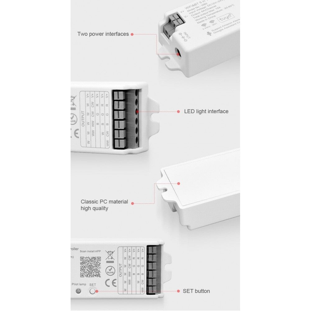 LED Strip Controller DC12V 24V 5IN1 Dimmer RGB RGBW RGBCCT Tuya Wifi Bluetooth