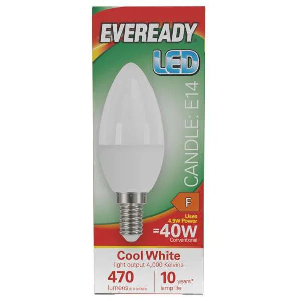 4.9W LED Candle SES E14 Frosted Bulb Cool White 4000K