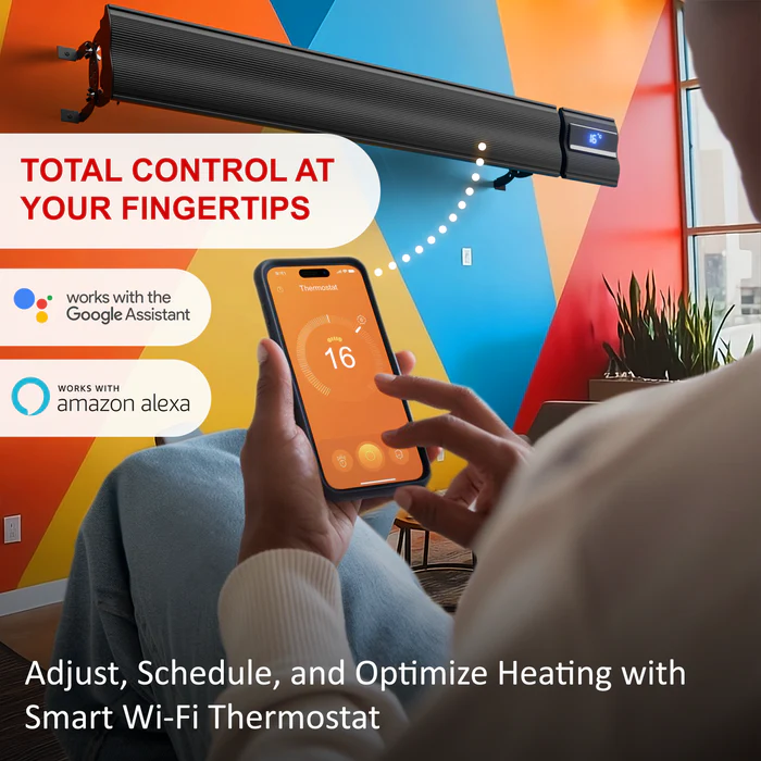 UKEW 2.4kW Infrared Heater – Wall Mounted Smart Panel With Remote & Timer, IP44