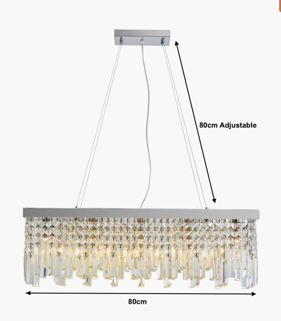 Luxury Chrome Kitchen Diner Raindrop K9 Crystal Chandelier Pendant Light Rectangle - Light fixtures UK